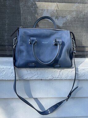 Henri Bendel Light Blue Weekender Bag Crossbody Double Handles Silver Hardware